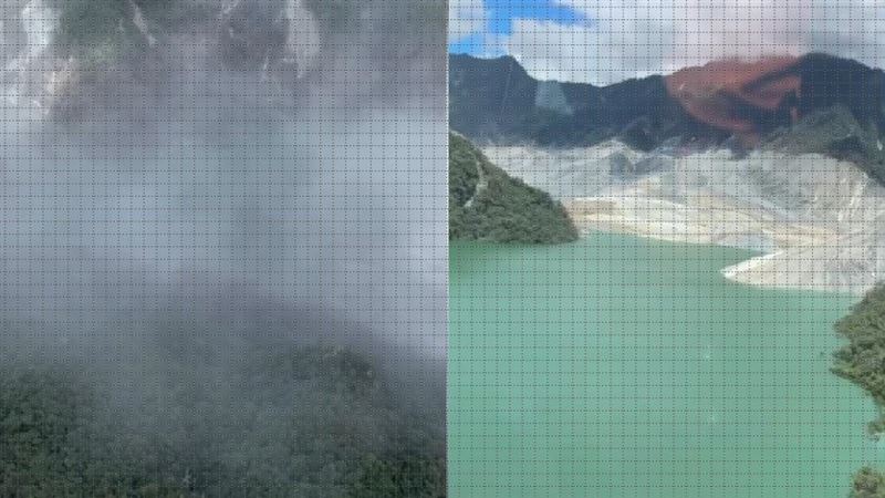 馬太鞍溪堰塞湖溢流，圖為8月份空拍圖（右）與現在對比。（圖／翻攝畫面）