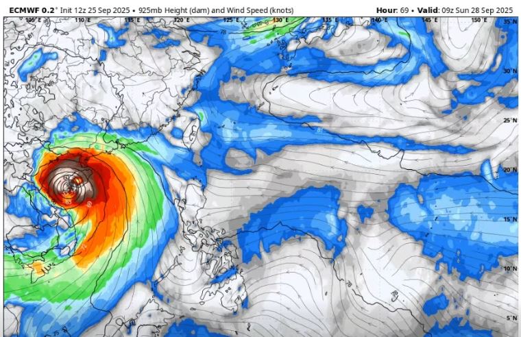 晚間冷心低壓逐漸離開，明天會轉為比較單純的大氣環境。（圖／翻攝自天氣風險 WeatherRisk）