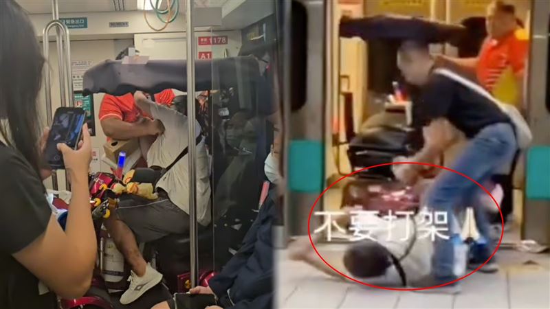 35歲廖姓男子行動不便騎電動代步車，下車時向站在車門口的橘衣男子借過；不料發生口角進而衍生肢體衝突。（圖／翻攝自爆料公社、社會事新聞影音畫面）
