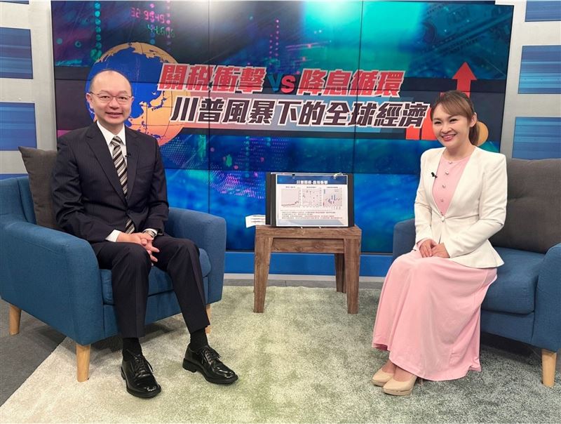 台經院景氣預測中心主任孫明德（左）與主持人王志郁（右）在三立iNEWS《Catch！大錢潮》節目中，提醒投資人今年股市高點可能已經出現。（圖／Catch！大錢潮提供）