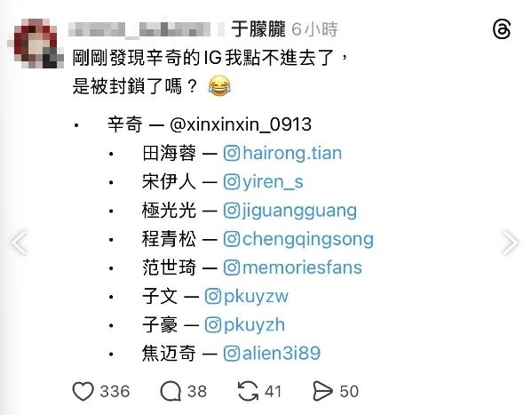 有台灣網友發現，Threads與IG上部分相關貼文也被移除，不少人驚呼「國際平台也淪陷了嗎？」（圖／翻攝自Threads）