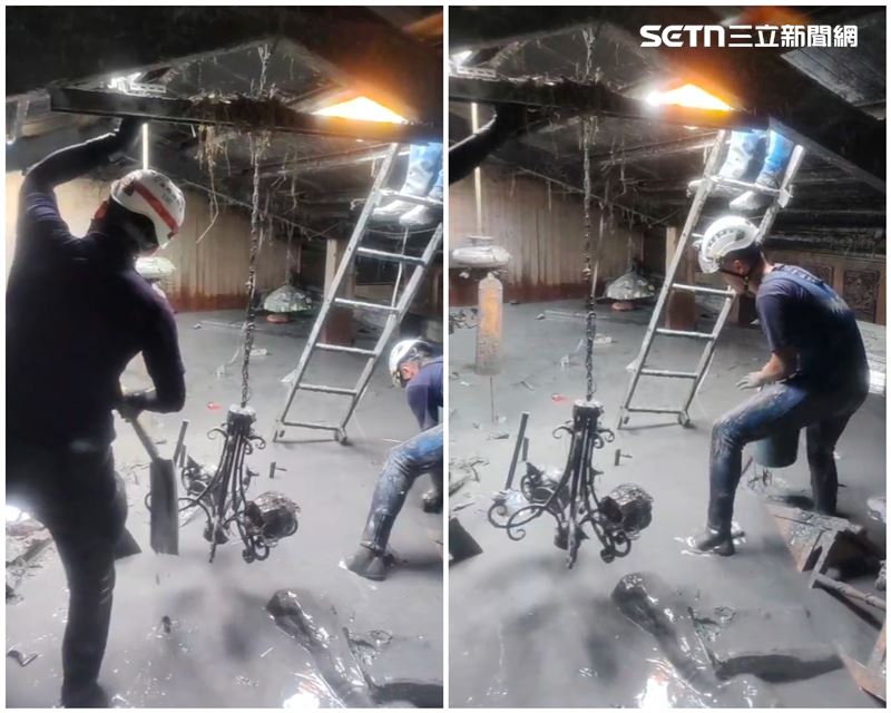 搜救人員拿鏟子、水桶，徒手撈出泥土運出。（圖／翻攝畫面）