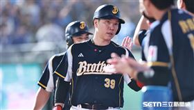 中職36年例行賽，中信兄弟右外野手宋晟睿安打送回詹子賢、王政順。（圖／記者劉彥池攝影）