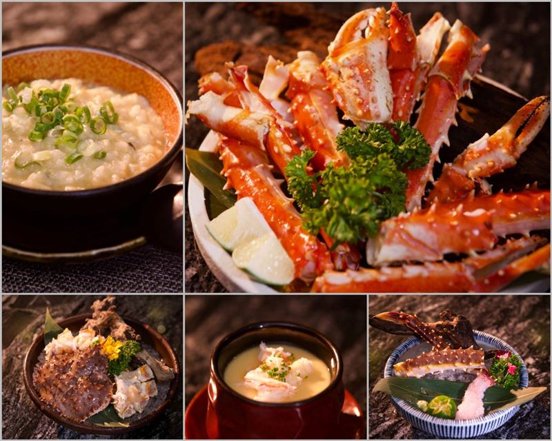 精選日本北海道活帝王蟹入饌，北海道活帝王蟹五吃，滿足饕客味蕾。（圖／二本松涮涮屋提供）