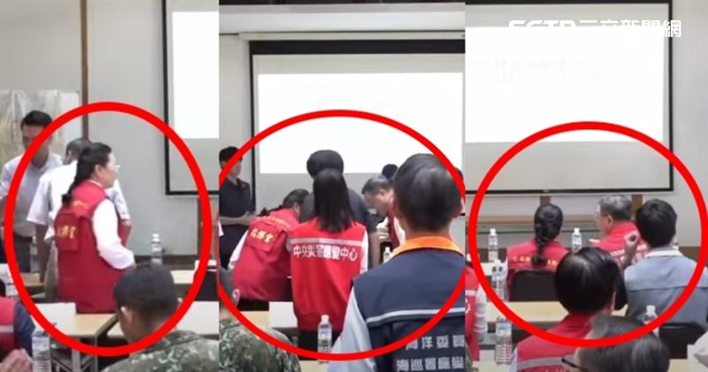 行政院長卓榮泰28日赴中央災害應變中心前進協調所聽取最新救災情形彙報，花蓮縣長徐榛蔚也現身坐在卓揆旁邊。（組合圖／翻攝畫面）