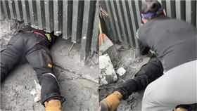 水電師傅冒險鑽進圍欄進行搶修。（圖／翻攝自民進黨立委吳沛憶Threads）
