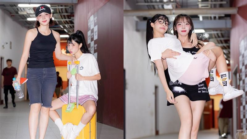 樂天女孩筠熹和韓籍成員河智媛下班路有很多有趣互動。（圖／樂天桃猿球團提供）