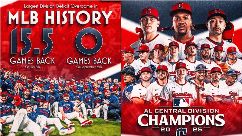 MLB守護者克服15.5場勝差，逆轉拿下美聯中區冠軍。（圖／翻攝自X平台@CleGuardians）