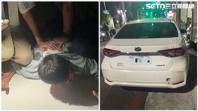 藍嫌拒檢遭警開9槍射破輪胎，下車徒步換成交通工具逃逸。（圖／翻攝畫面）