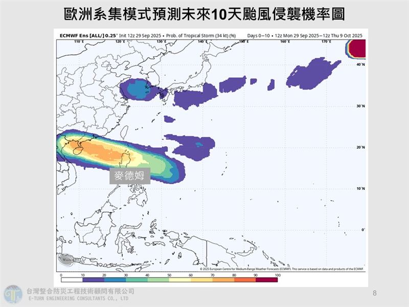 賈新興說，熱帶擾動93W預估本週三、週四有增強為熱帶性低氣壓的機率。（圖／翻攝自賈新興臉書）