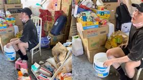 孫生曬遭網友爆出他在災區抽菸尬聊，且一旁全都是紙箱挨轟「作秀噁男」。（圖／翻攝自臉書《爆料公社官方專屬》）