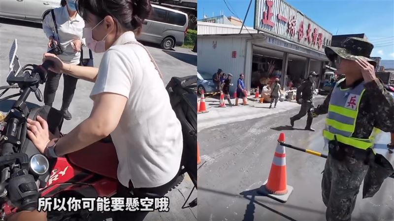 男子騎越野機車載著慈濟醫療人員過泥濘幫送醫材。（圖／翻攝自Thread @zorg_wen）