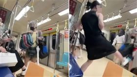 長髮男坐在博愛座上，被婦人驅趕要求讓座。（圖／翻攝自記者爆料網）