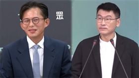 民眾黨立委黃國昌（左）、陸委會副主委梁文傑（）