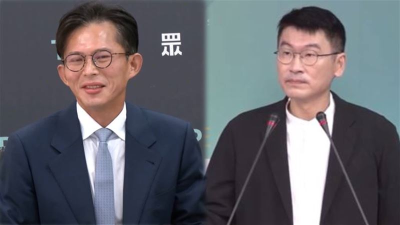 民眾黨立委黃國昌（左）、陸委會副主委梁文傑（右）