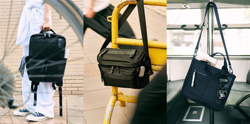 NEW HEAT雙層後背包-黑+斜背包(M)-森林綠+手提包(M)-深藍。（圖／品牌業者提供）