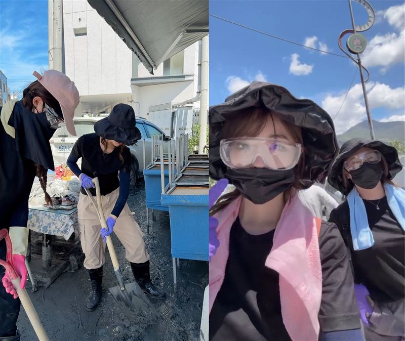 寧寧與雪岑等友人一同自願前往花蓮援助災區。（圖／翻攝自Threads）
