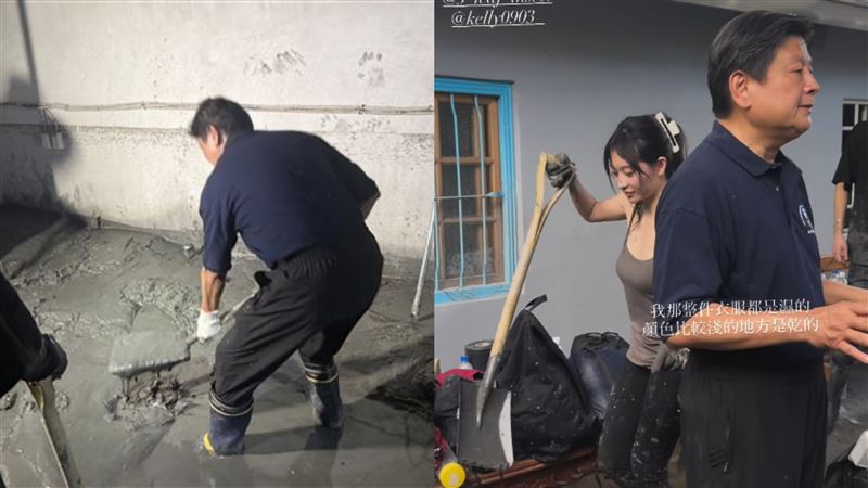 女星祈錦鈅救災時，遇見立委傅崐萁在巡視。（圖／翻攝自傅崐萁臉書、祈錦鈅IG）