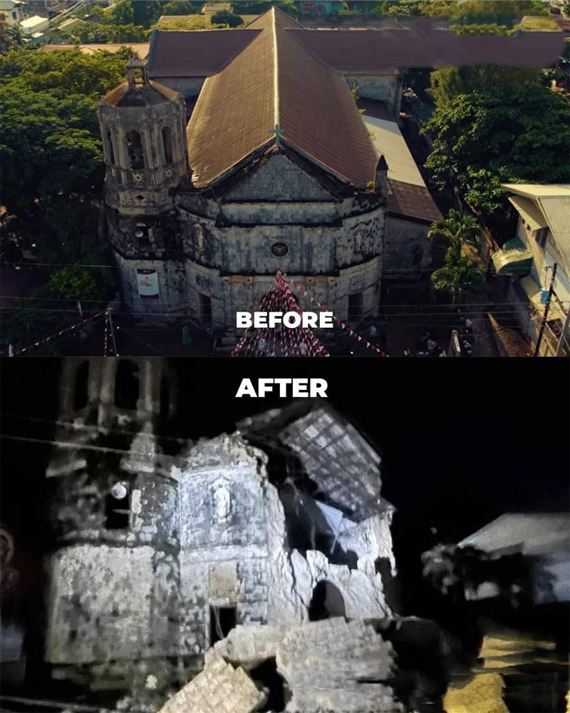 聖羅莎德利馬總教區聖殿地震前後對比圖。（圖／翻攝自X平台 @WeatherMonitors）