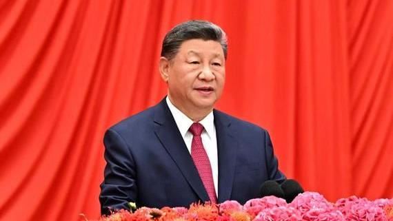 習近平在「慶祝中華人民共和國成立76周年」的招待會上發表演(圖/翻攝自X平台 @Echinanews)