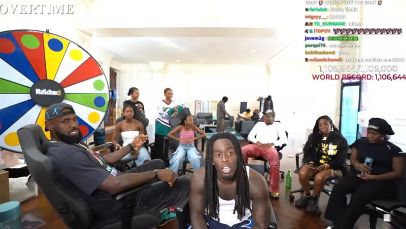 詹姆斯（左一）再度出現Kai Cenat（中）的直播。（圖／翻攝自Kai Cenat Live YouTube）