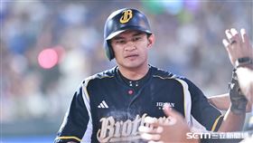 中職36年例行賽，中信兄弟二壘手岳東華靠宋晟睿的內野安打跑回第3分。（圖／記者劉彥池攝影）