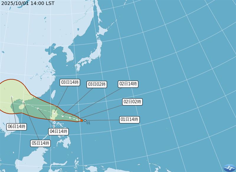 TD24預估今（1）晚至明日白天上午，有機會增強為「麥德姆颱風」。（圖／氣象署）