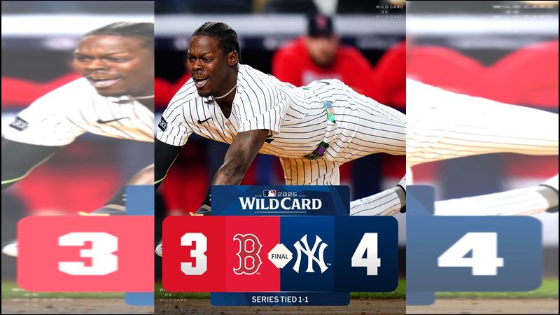 洋基外卡G2以4：3險勝紅襪。（圖／翻攝自MLB X）