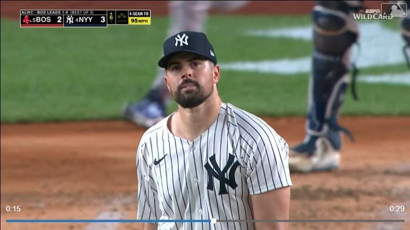 洋基先發投手羅登（Carlos Rodon）被「故事哥」史托瑞（Trevor Story）敲出追平轟。（圖／翻攝自MLB官網）