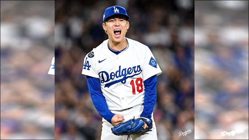 外卡G2山本由伸貢獻6.2局飆9K沒有責失。（圖／翻攝自道奇 X平台）