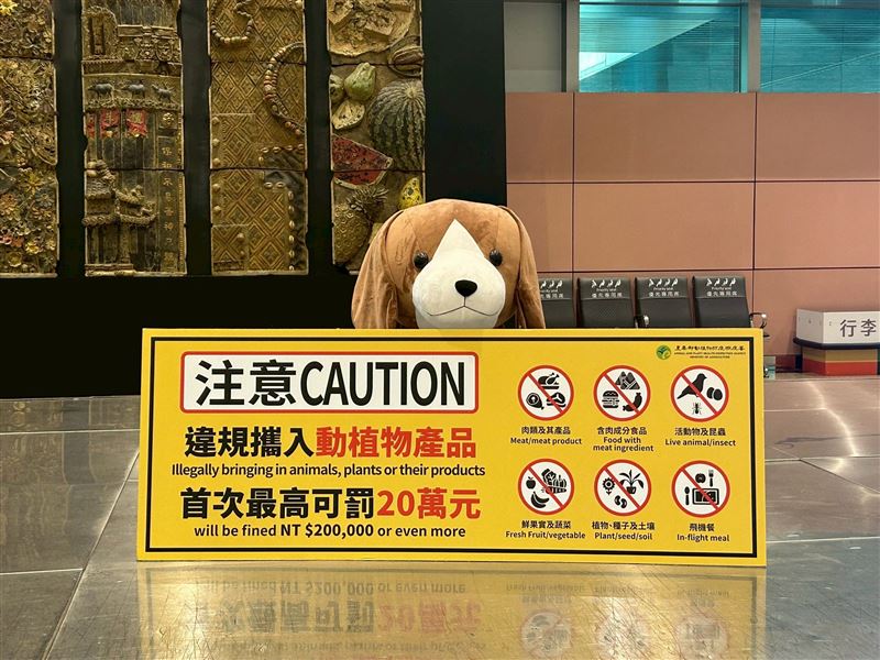機場公司提醒入境旅客留意相關成分表，切勿攜帶含有火腿、香腸和肉鬆等肉類製品入境，以免違反檢疫規定。（圖／桃園機場提供）