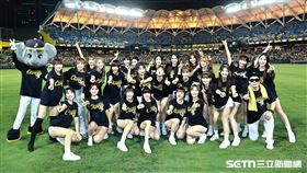 中職36年例行賽，中信兄弟勇奪下半季冠軍，PS女孩和球員一起繞場。（圖／記者劉彥池攝影）