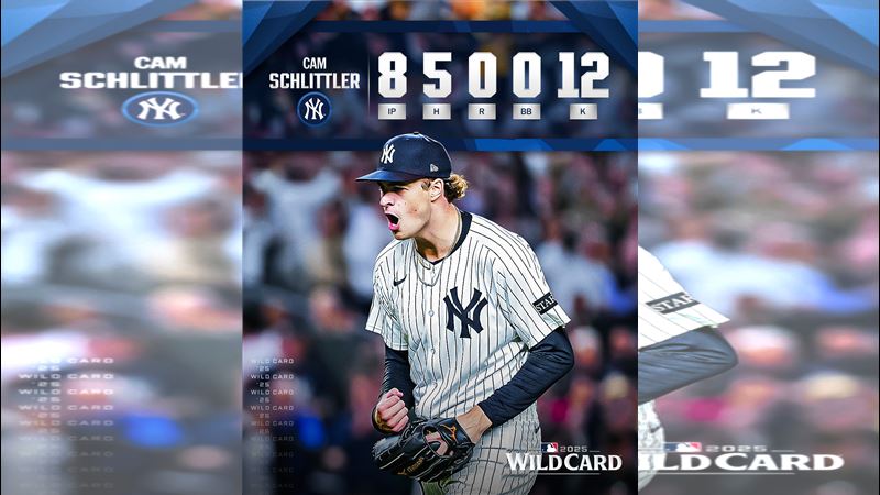 洋基新秀史利特勒（Cam Schlittler）季後賽初登板8局飆12K無失分。（圖／翻攝自MLB推特）
