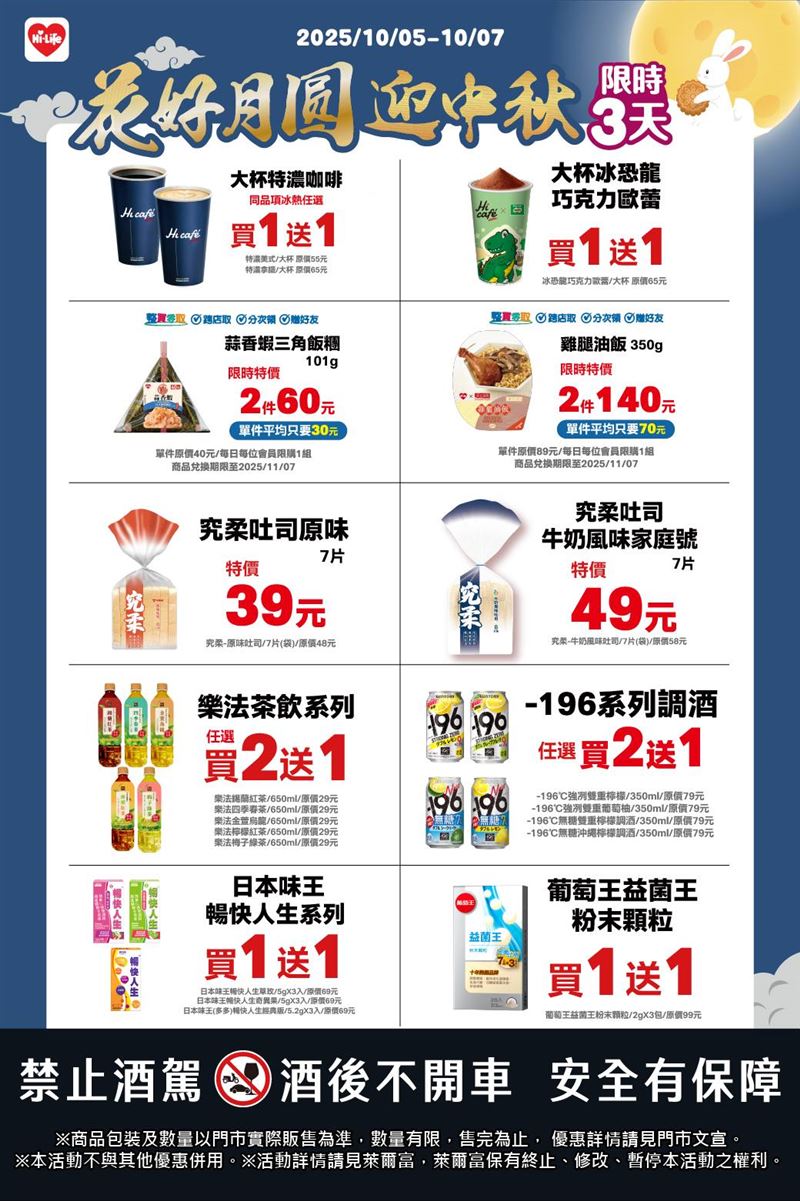 萊爾富大杯特濃咖啡、大杯冰恐龍巧克力歐蕾買1送1。(圖／萊爾富提供)