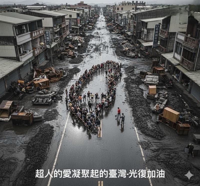 網傳鏟子超人排出「臺灣」，其實是AI生成。（圖／AI生成）