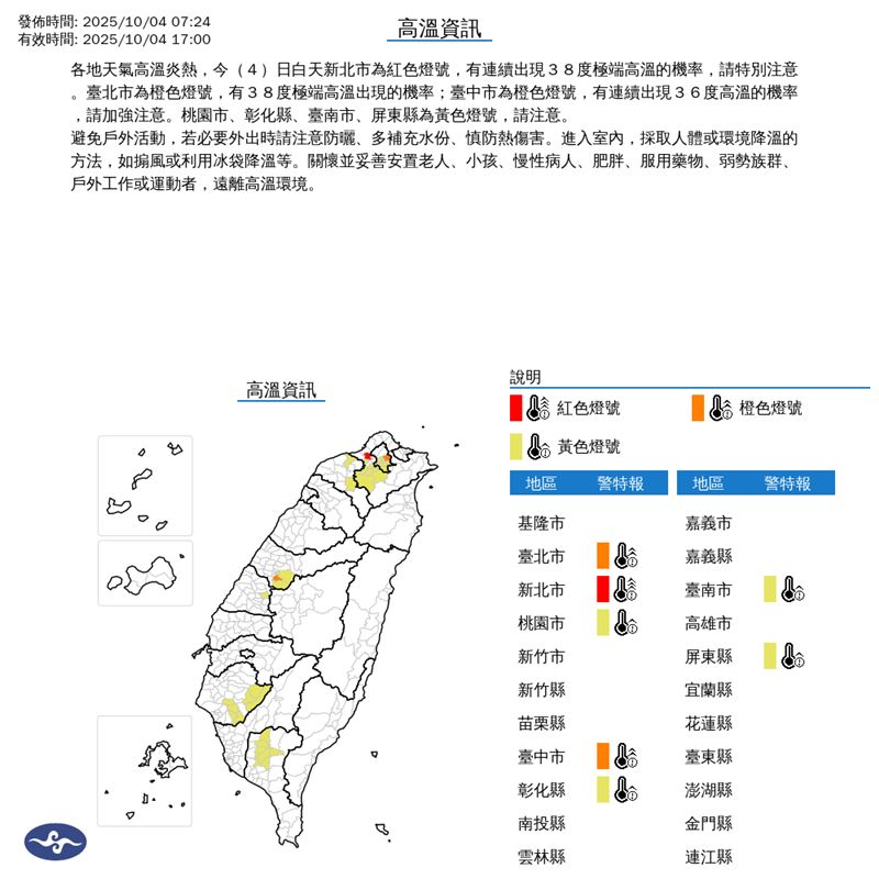 7縣市預防高溫。（圖／氣象署）