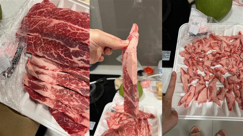 女子好市多買燒烤肉片，回家打開發現第二層肉片有一半都是肥肉。（圖／翻攝自Costco好市多商品經驗老實說臉書）