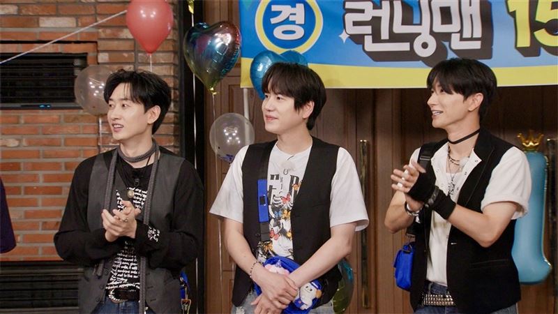 「SUPER JUNIOR」成軍滿20週年，銀赫、圭賢、利特(左起)到《Running Man》宣傳新專輯。（圖／中天綜合台提供）