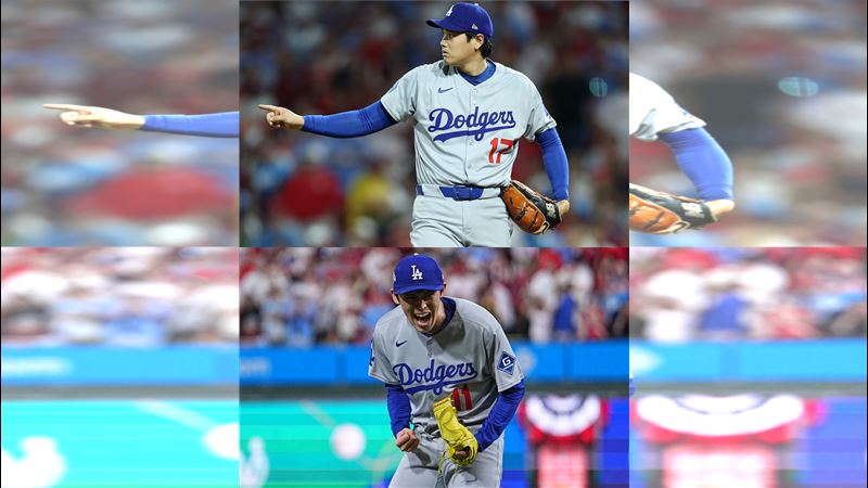 大谷翔平拿下季後賽勝投、佐佐木朗希同場拿下救援成功，是大聯盟日籍投手第1次。（圖／翻攝自MLB推特）