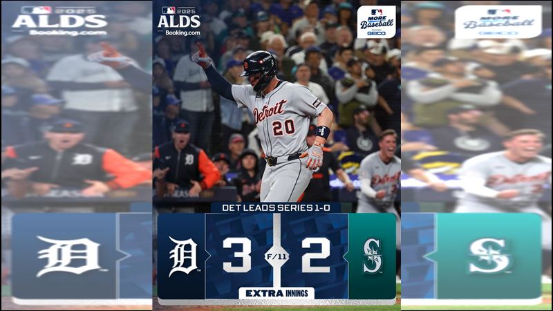 老虎分區系列賽G1以3：2擊敗水手。（圖／翻攝自MLB X）