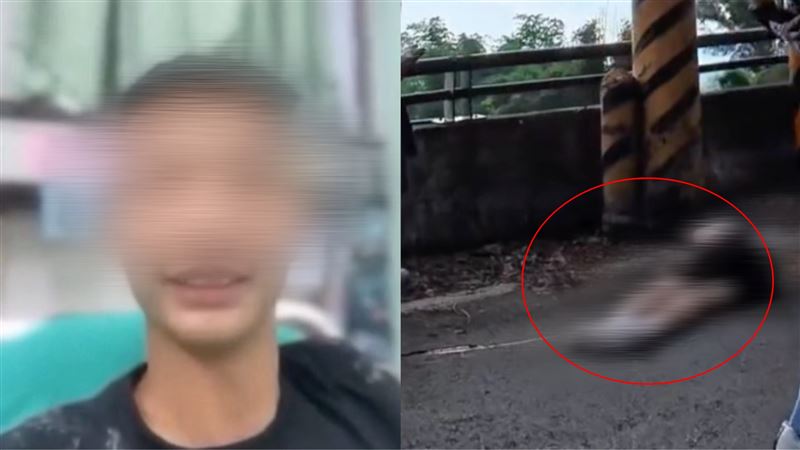 坐在副駕的黑衣男子，臉上掛彩躺在病床，不忘錄影報平安，語氣輕浮訕笑，預告拿到手機後要幹大事「你們懂的」，看不出一絲悔意。（圖／民眾提供）