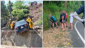 台南18歲無照男駕駛馬三載妹出遊，擦撞無照騎士後摔落邊坡。（圖／翻攝記者爆料網）