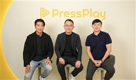 KKCompany與PressPlay宣布戰略整合，以AI串聯三大引擎，打造東亞領先平台（左起PressPlay共同創辦人林鼎鈞、科科科技集團董事長暨執行長王献堂、PressPlay共同創辦人郭全榮）。