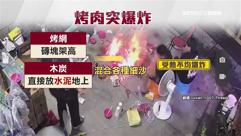 民眾直接將火熱的木炭放在水泥地上