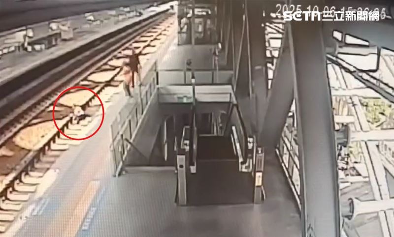台鐵站務員被推落鐵軌後，立即爬起才未被火車輾過。(圖/台鐵提供)