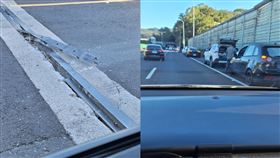 台62線西向4.7公里處今（7日）清晨發生大規模爆胎事故，原定於8日更換的橋梁伸縮縫突然損壞，造成角鋼外露，導致近30輛汽車輪胎遭到刺穿。（圖／翻攝自基隆人臉書社團）