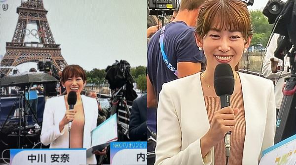 中川安奈轉播奧運，內搭膚色「裡面像沒穿」讓她意外爆紅。（圖／翻攝自X）