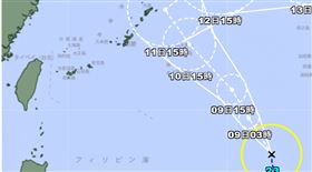 日本氣象廳資料顯示，娜克莉颱風生成，預計路徑會「大迴轉」。（圖／翻攝自日本氣象廳）