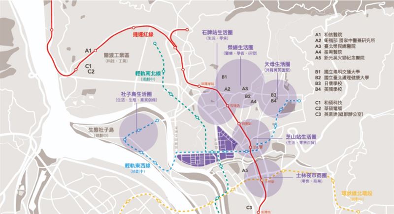 輝達相中北士科T17／T18設亞洲總部，卻卡在地上權移轉與解約價差；市府提T12整合地主作備案，新北、高雄趁勢出手搶人。三方各有算盤：市府怕圖利、新壽顧權益、輝達拚時程。案情未到死棋，卻已成台灣AI版圖與行政效率的期末考。圖為北士科周邊地理環境圖。（圖／翻攝自北士科網站）