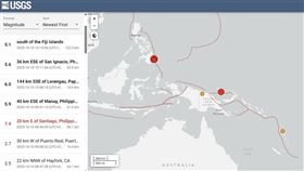 菲律賓外海發生規模7.4地震，隨後巴布亞紐幾內亞也發生規模6.0地震。（圖／翻攝自USGS）